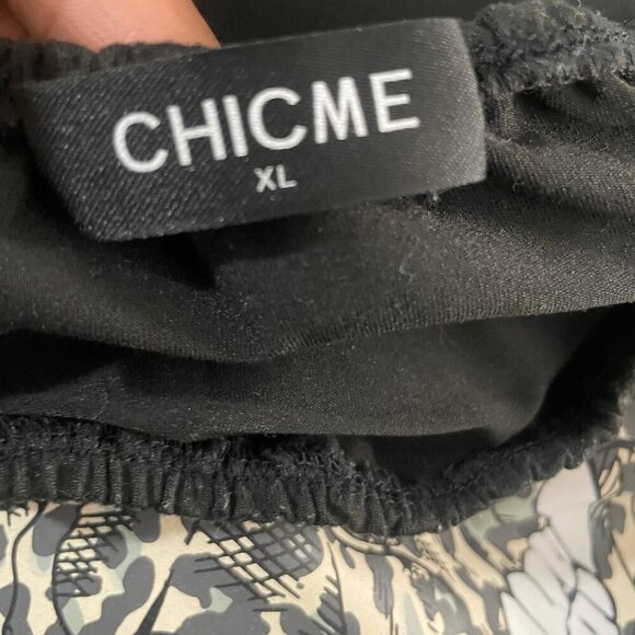 Chic Me Women's Black Cream Skull Off Shoulder Side Slit Maxi Dress Plus Sz XL - Picture 6 of 9